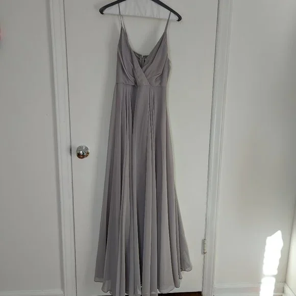 bhldn grey dress BHLDN Piper V-Neck Side-Slit Satin Gown 3X/26W / Dusty Blue